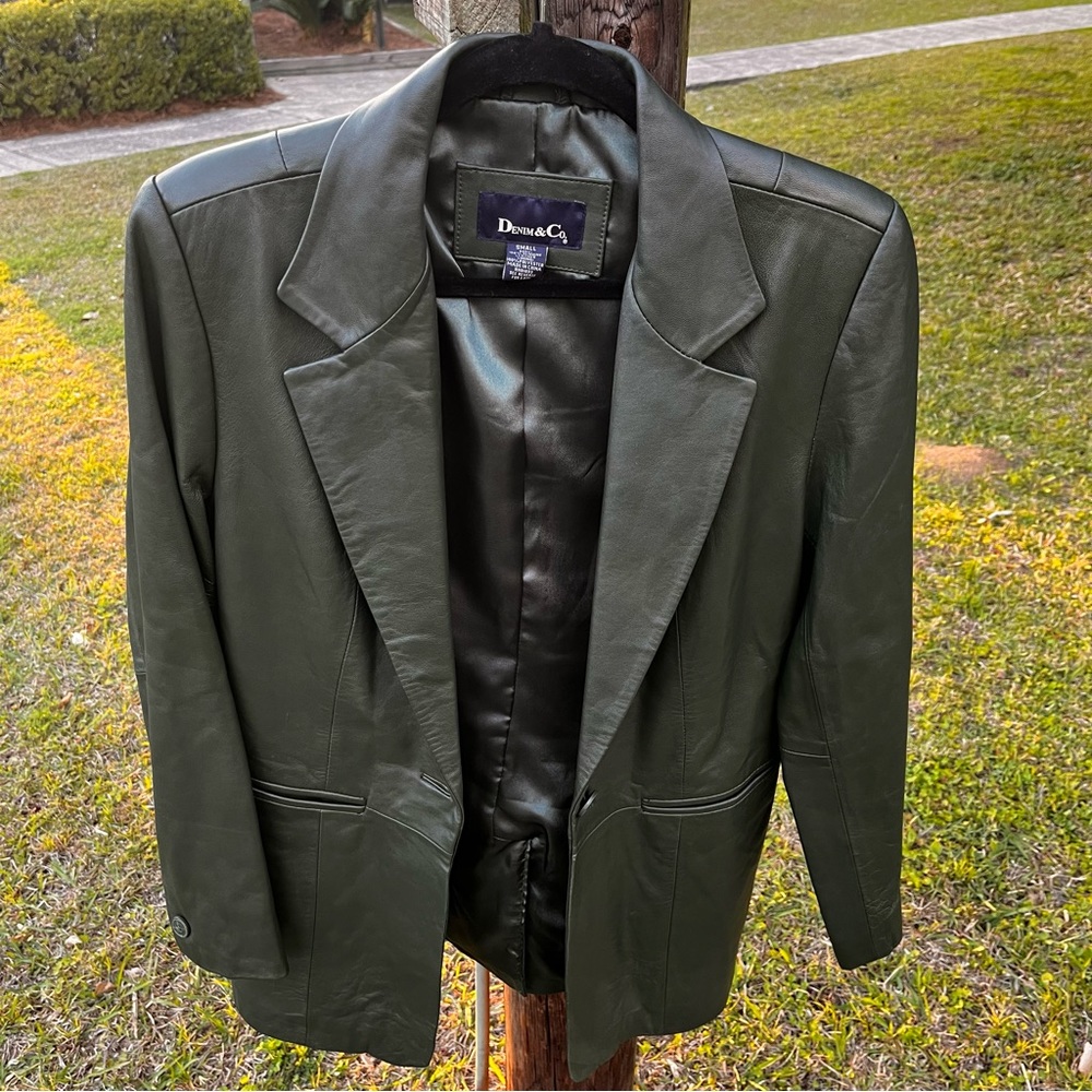Vintage Denim & Co Olive Green Genuine Leather Women’s Jacket Size Small